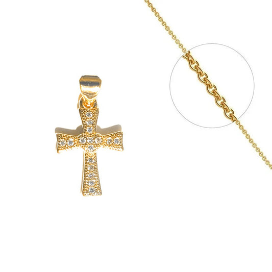 Collier chaîne pendentif croix religieuse zirconiums sertis