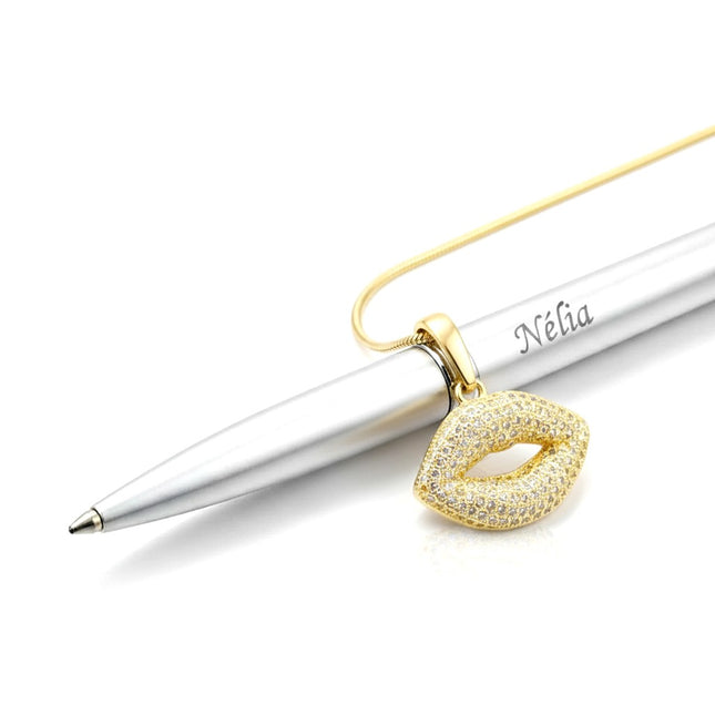 Collier pour femme chaîne ornée d'un joli pendentif en forme de bouche serti de zirconiums Colliers plaqué or Bijouxmode