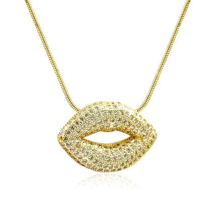 Collier pour femme chaîne ornée d'un joli pendentif en forme de bouche serti de zirconiums Colliers plaqué or Bijouxmode