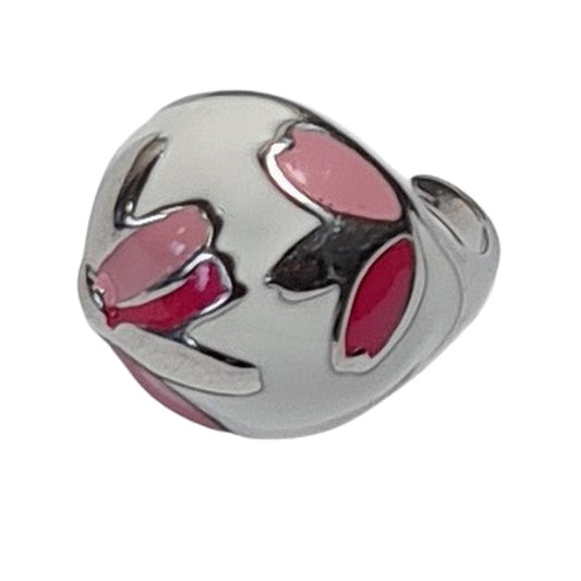 Bague acier inoxydable émail rouge et blanc fleur