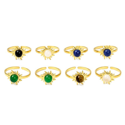 Lot de 10 Bagues acier inoxydable soleil pierres naturelles mélangées