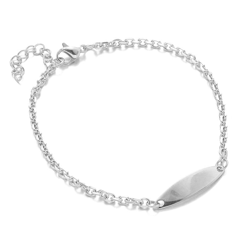 Stainless steel curb bracelet with engravable plate