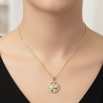 Collier pour femme chaîne ornée d'un joli pendentif papillon serti de zirconiums Colliers plaqué or Bijouxmode