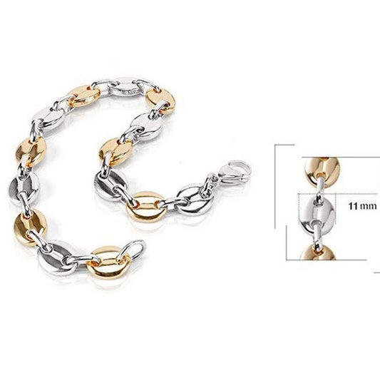 Gold and silver coffee bean stainless steel bracelet 11 mm