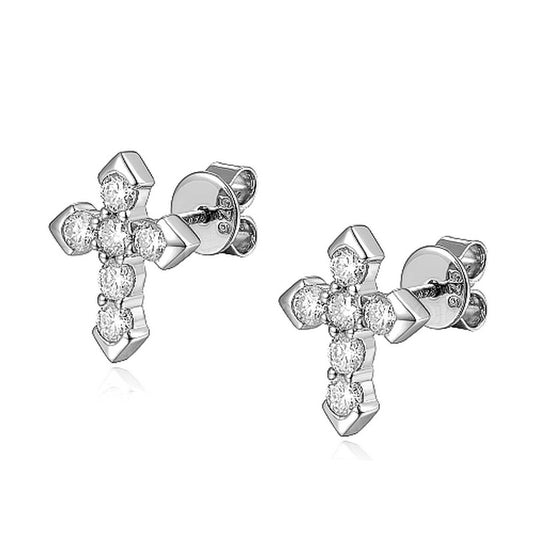 925 silver religious cross diamond CZ earrings