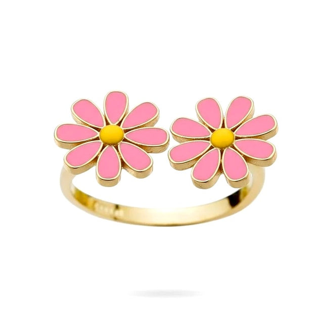 Bague femme réglable fleur Pâquerette rose Bagues plaqué or Bijouxmode