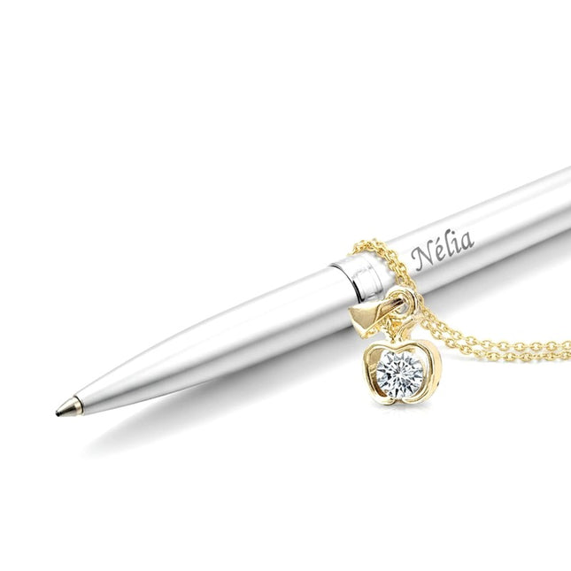 Collier pour femme chaîne ornée d'un joli pendentif pomme serti de zirconiums Colliers plaqué or Bijouxmode