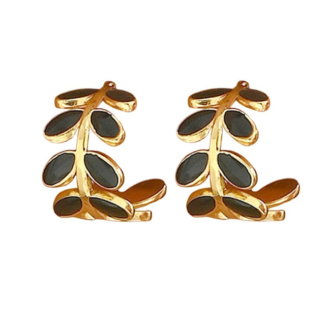 Boucles d'oreilles feuille nacre noir Boucles d'oreilles plaqué or Bijouxmode