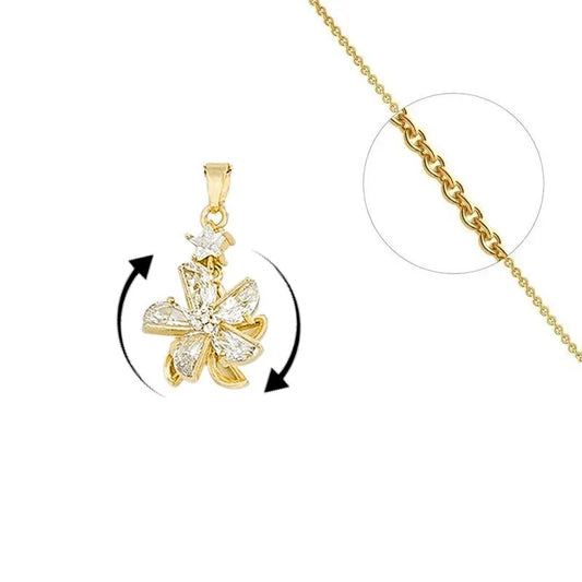 Collier chaîne et pendentif fleur rotative anti-stress avec zirconiums sertis