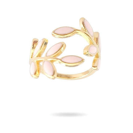 Bague femme réglable pétales de fleur émail rose Bagues plaqué or Bijouxmode