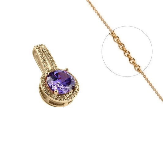 Rose gold necklace chain and round pendant set with zirconiums