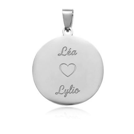 Pendentif acier à personnaliser rond argenté 35*30*2 mm