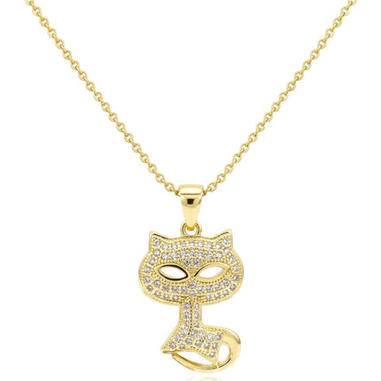 Collier pour femme chaîne ornée d'un joli pendentif chat serti de zirconiums Colliers plaqué or Bijouxmode