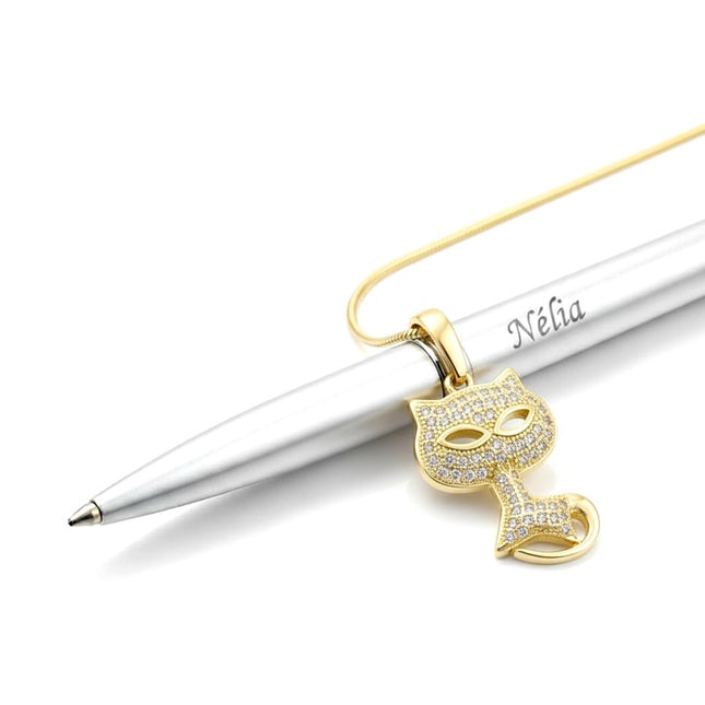 Collier pour femme chaîne ornée d'un joli pendentif chat serti de zirconiums Colliers plaqué or Bijouxmode