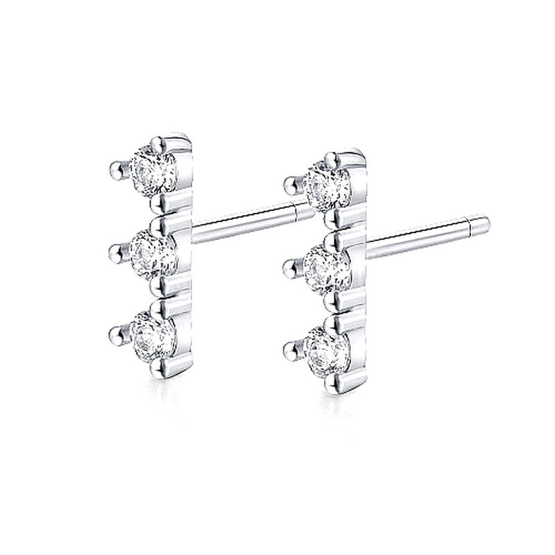 Boucles d'oreilles argent 925 barre 3 diamant CZ