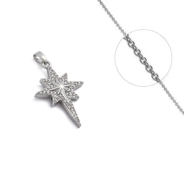 Necklace for women or men with polar star pendant set with zirconiums