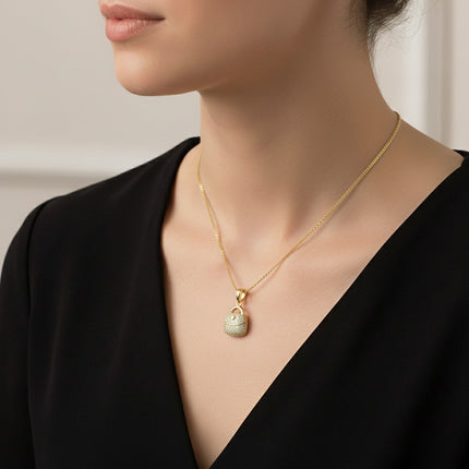 Collier pour femme chaîne ornée d'un joli pendentif sac à main serti de zirconiums Colliers plaqué or Bijouxmode