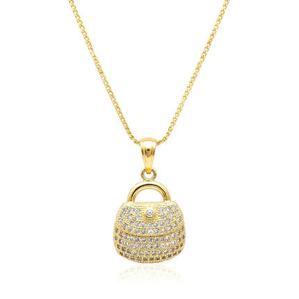 Collier pour femme chaîne ornée d'un joli pendentif sac à main serti de zirconiums Colliers plaqué or Bijouxmode