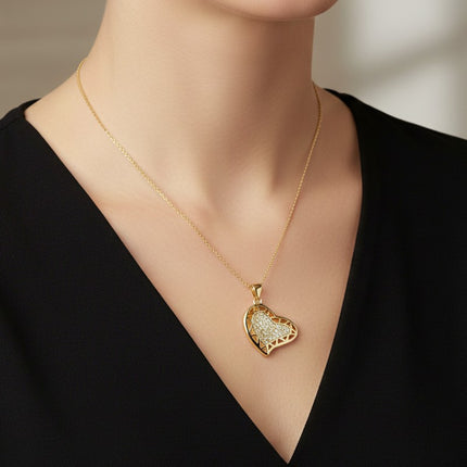 Collier pour femme chaîne ornée d'un joli pendentif cœur serti de zirconiums Colliers plaqué or Bijouxmode