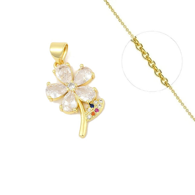 Collier pour femme chaîne ornée d'un joli pendentif fleur serti de zirconiums Colliers plaqué or Bijouxmode