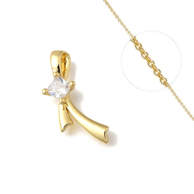 Collier pour femme chaîne ornée d'un joli pendentif ruban oxyde blanc Colliers plaqué or Bijouxmode