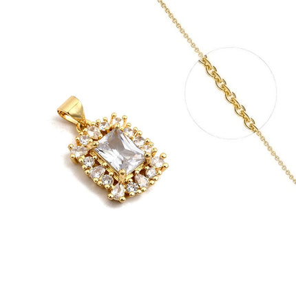 Collier pour femme chaîne ornée d'un joli pendentif carré oxyde blanc Colliers plaqué or Bijouxmode