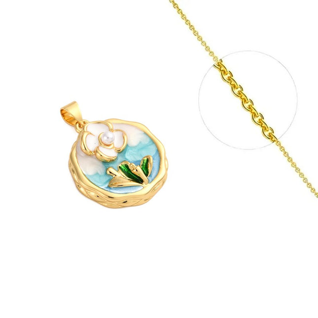 Collier pour femme chaîne ornée d'un joli pendentif fleur émaillé Colliers plaqué or Bijouxmode