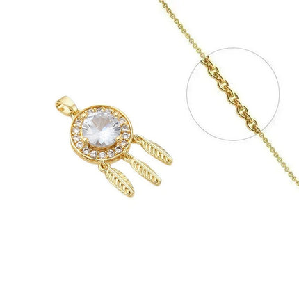 Collier pour femme chaîne ornée d'un joli pendentif attrape rêves zirconiums blancs sertis Colliers plaqué or Bijouxmode