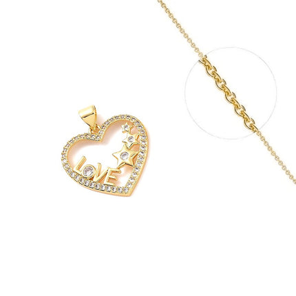 Collier pour femme chaîne ornée d'un joli pendentif cœur love zirconiums blancs sertis Colliers plaqué or Bijouxmode