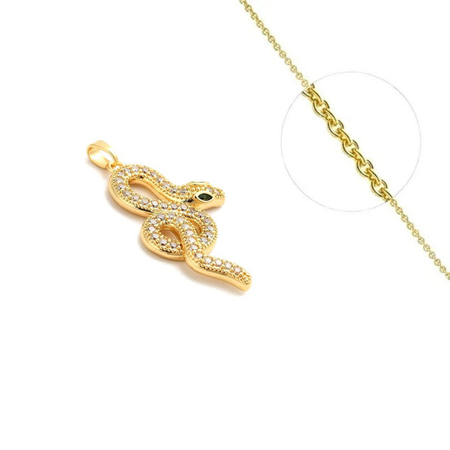 Collier pour femme chaîne ornée d'un joli pendentif serpent zirconiums blancs sertis Colliers plaqué or Bijouxmode
