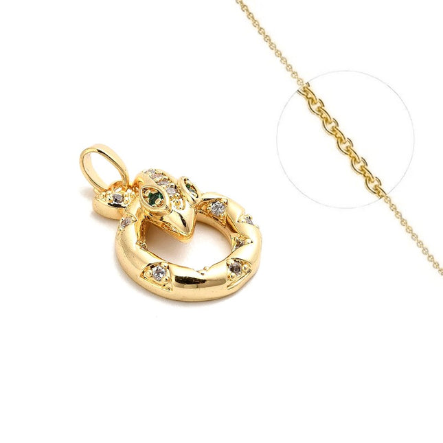 Collier pour femme chaîne ornée d'un joli pendentif serpent zirconiums blancs sertis Colliers plaqué or Bijouxmode