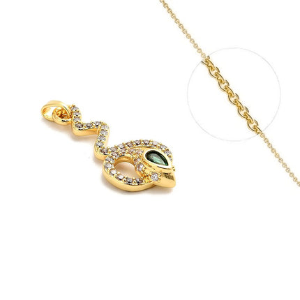 Collier pour femme chaîne ornée d'un joli pendentif serpent zirconiums blancs sertis Colliers plaqué or Bijouxmode