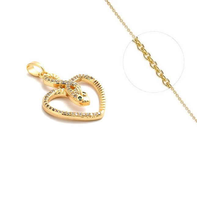 Collier pour femme chaîne ornée d'un joli pendentif cœur serpent zirconiums blancs sertis Colliers plaqué or Bijouxmode