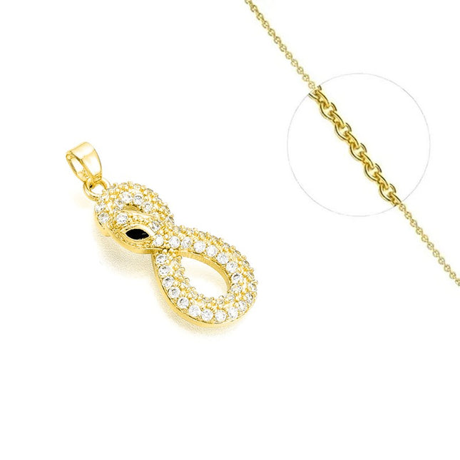 Collier pour femme chaîne ornée d'un joli pendentif infini serpent zirconiums blancs sertis Colliers plaqué or Bijouxmode