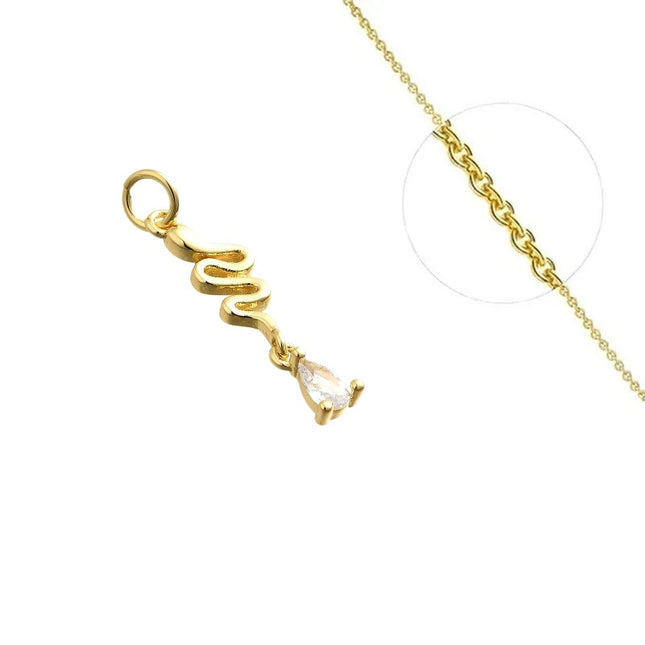 Collier pour femme chaîne ornée d'un joli pendentif serpent oxyde blanc Colliers plaqué or Bijouxmode