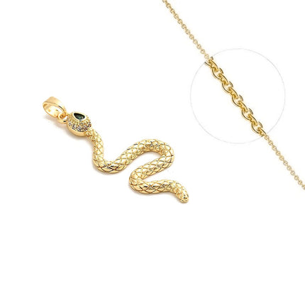 Collier pour femme chaîne ornée d'un joli pendentif serpent oxyde vert Colliers plaqué or Bijouxmode