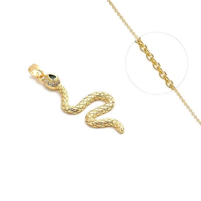 Collier pour femme chaîne ornée d'un joli pendentif serpent oxyde vert Colliers plaqué or Bijouxmode