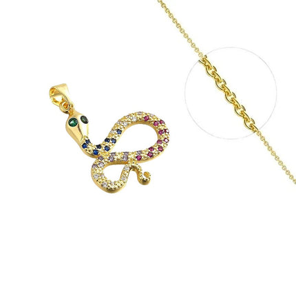 Collier pour femme chaîne ornée d'un joli pendentif serpent oxydes couleurs Colliers plaqué or Bijouxmode