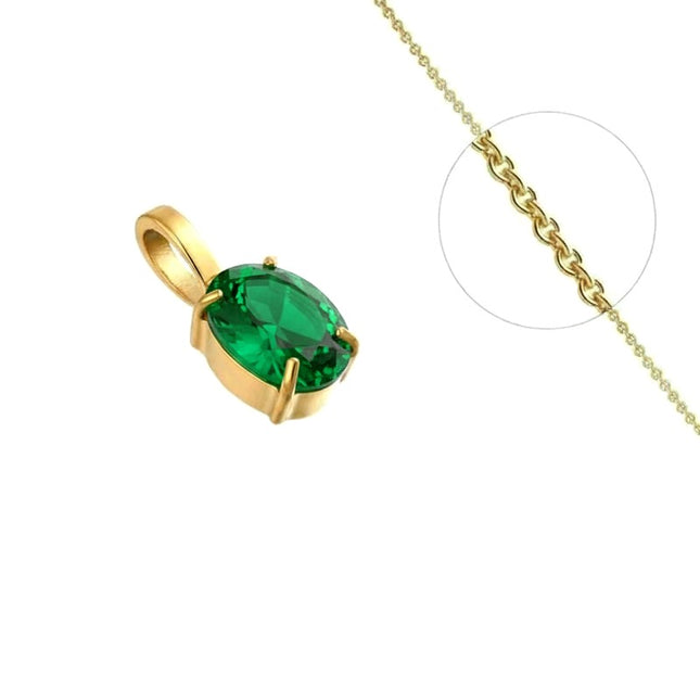 Collier doré chaîne et pendentif solitaire zirconium vert serti Colliers plaqué or Bijouxmode