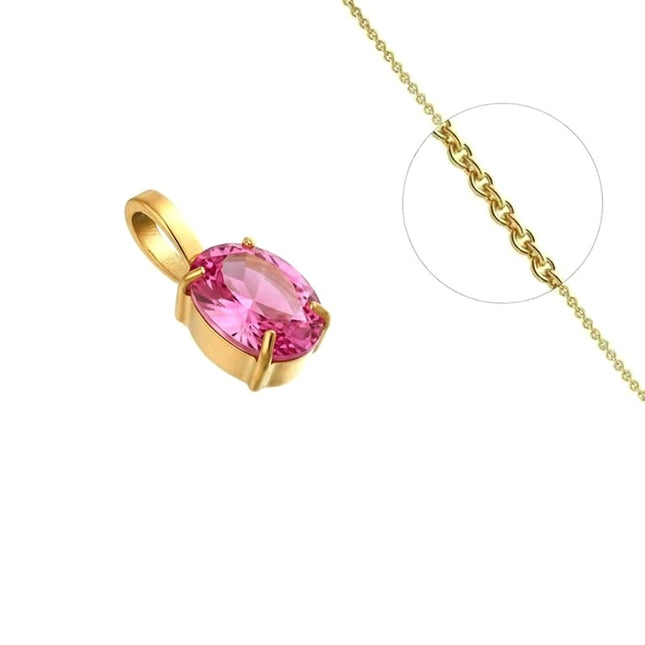 Collier doré chaîne et pendentif solitaire zirconium rose serti Colliers plaqué or Bijouxmode