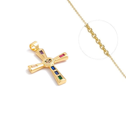 Collier doré chaîne et pendentif croix oxydes de couleurs sertis Colliers plaqué or Bijouxmode