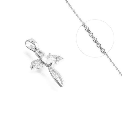 Collier platine chaîne et pendentif croix ailes oxyde blanc Colliers plaqué or Bijouxmode