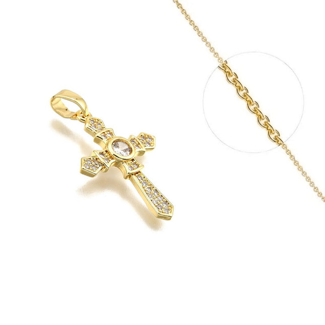 Collier doré chaîne et pendentif croix oxyde blanc Colliers plaqué or Bijouxmode