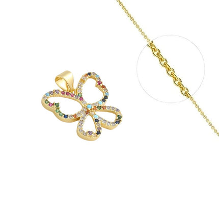 Collier doré chaîne et pendentif papillon serti de zirconiums en couleurs Colliers plaqué or Bijouxmode