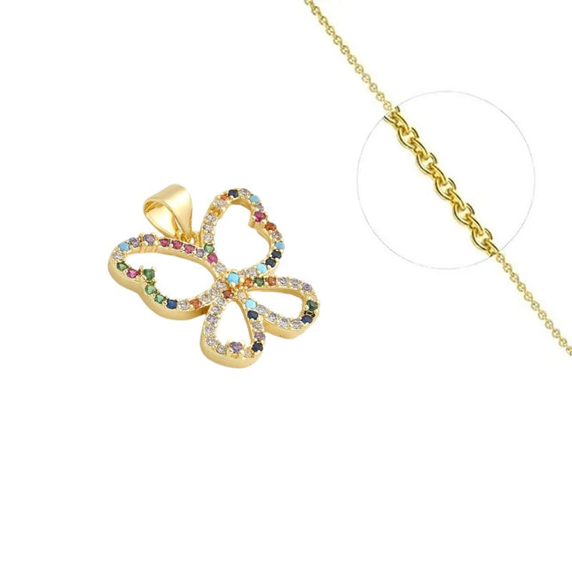 Collier doré chaîne et pendentif papillon serti de zirconiums en couleurs Colliers plaqué or Bijouxmode