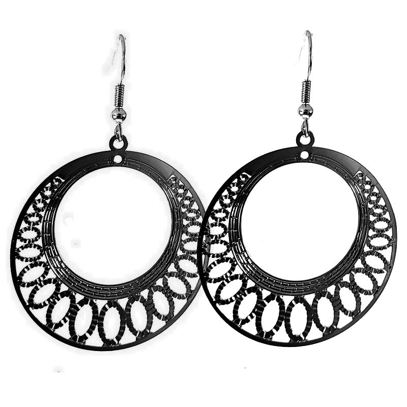 Fancy black rosette drop earrings