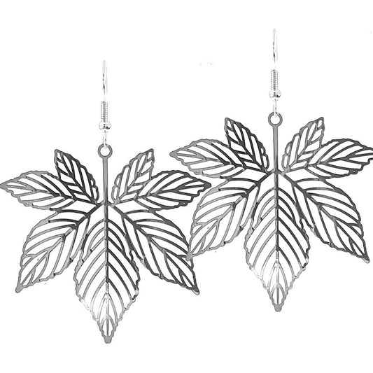 Fancy silver cannabis leaf drop earrings