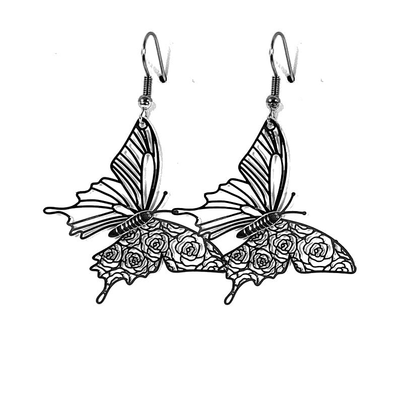 Boucles d'oreilles fantaisie filigrane papillon tombante couleur noir