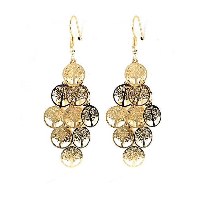 Fancy earrings filigree trees of life falling gold color