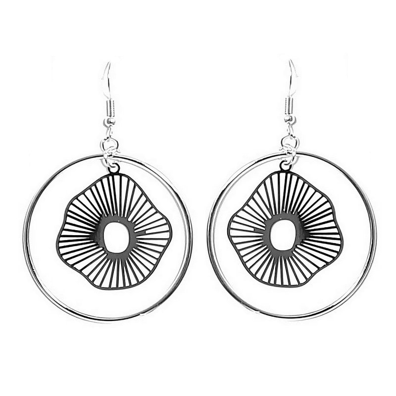 Fancy filigree circle lotus flower earrings silver